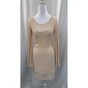 Free People Lace Long Sleeve‎ Backless Mini Dress Womens M Ivory Boho
